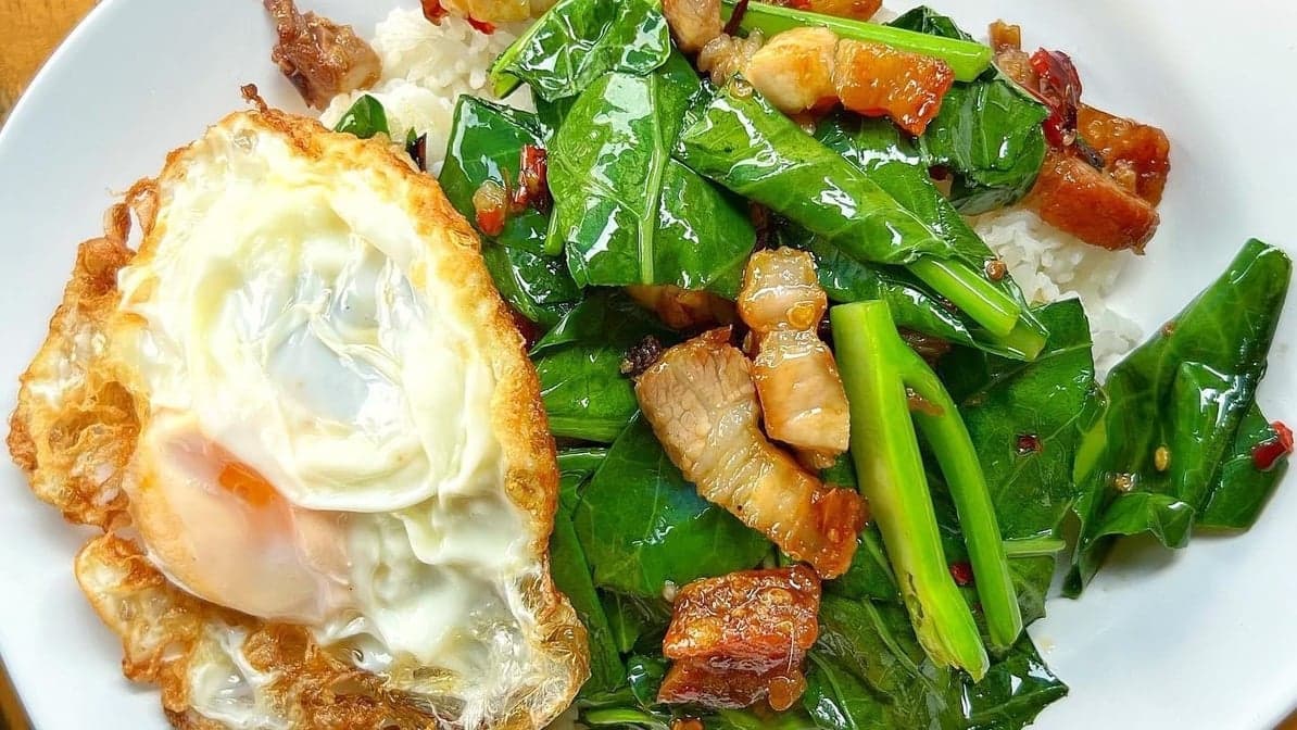 Crispy Pork Chinese Broccoli Over Rice