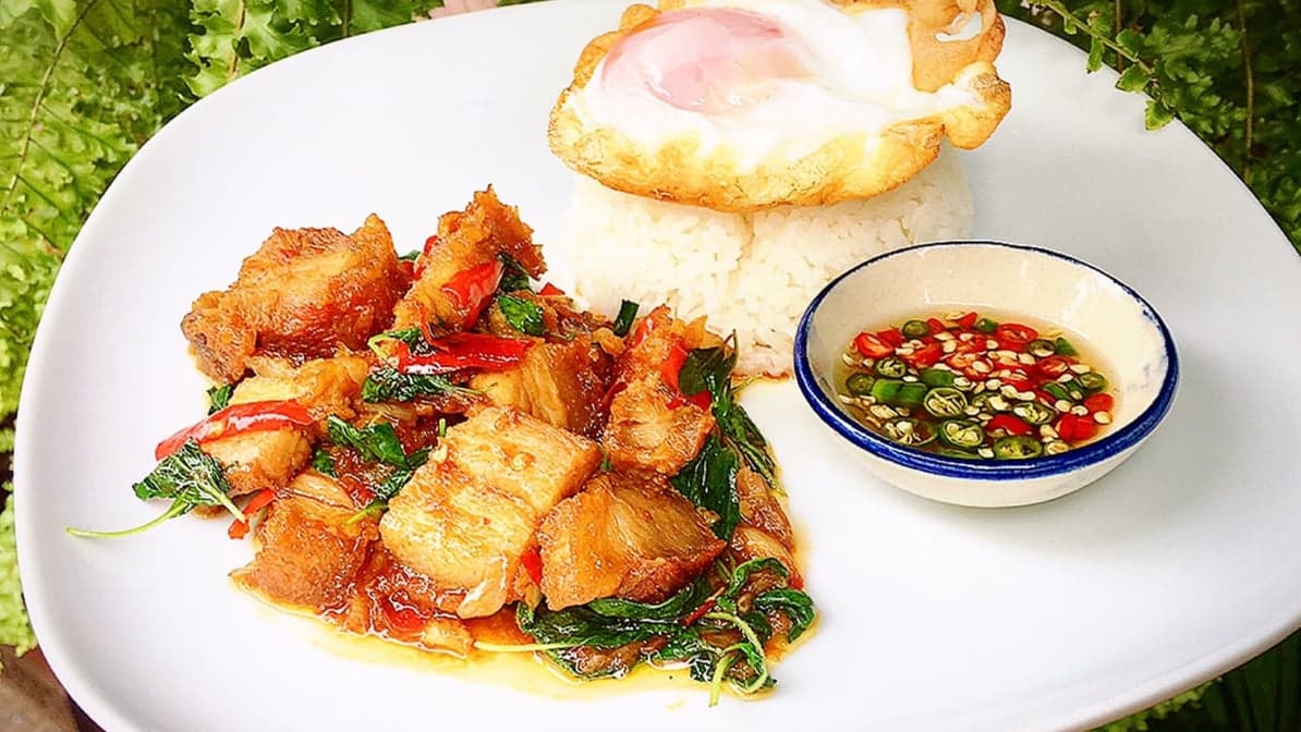 Kra Pow Crispy Pork Over Rice