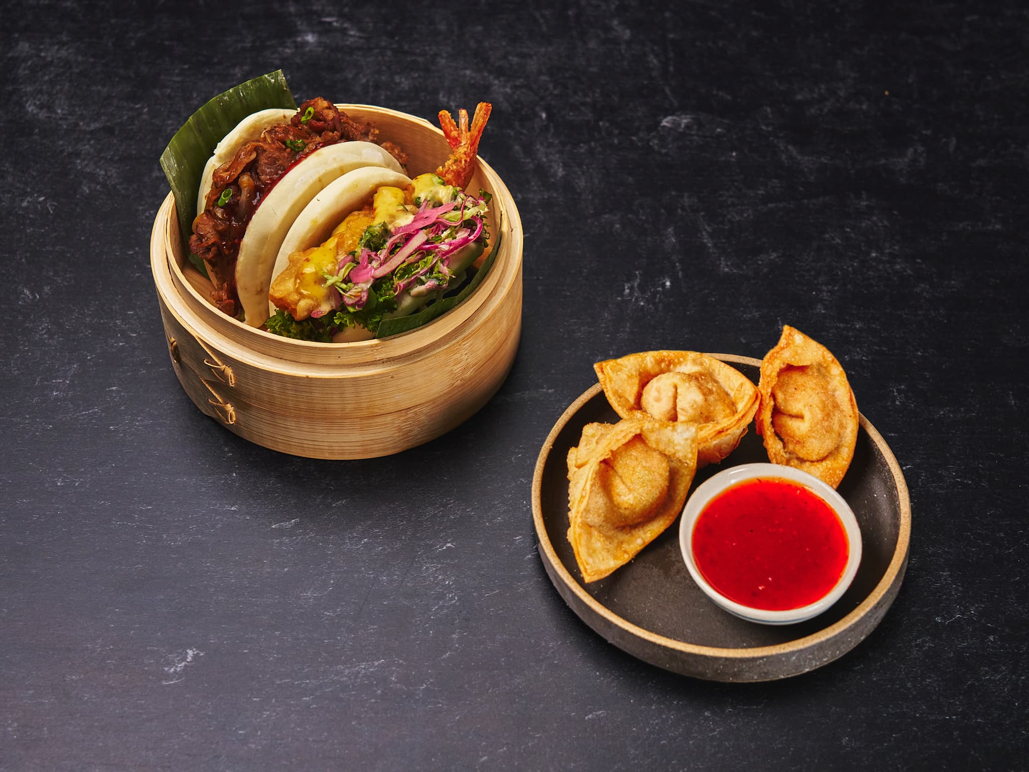 Two Bao Combo with Crab Rangoon (3 pc)