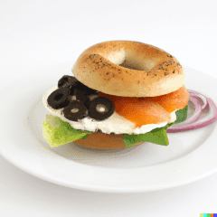 Toasted Bagel with Lox, Cream Cheese, Lettuce, Tomato & Onion